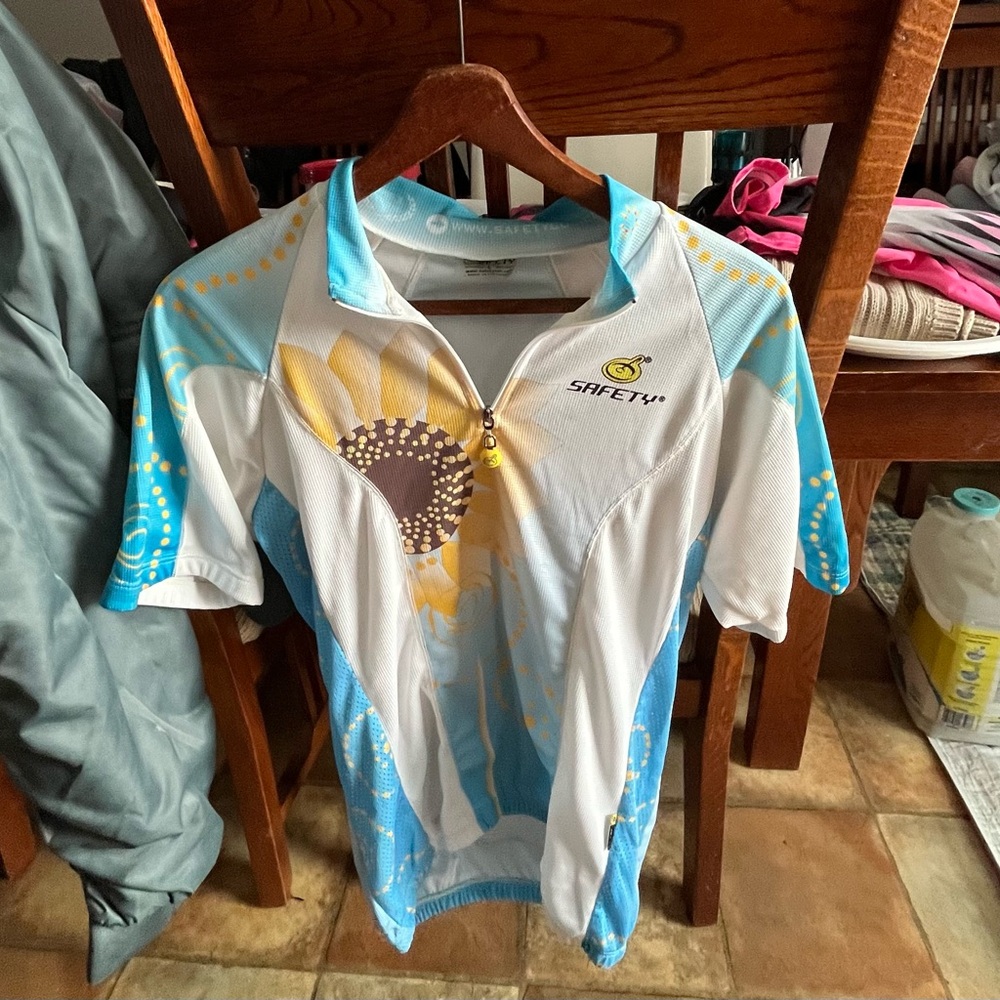 Women's Blue and White Cycling Top
